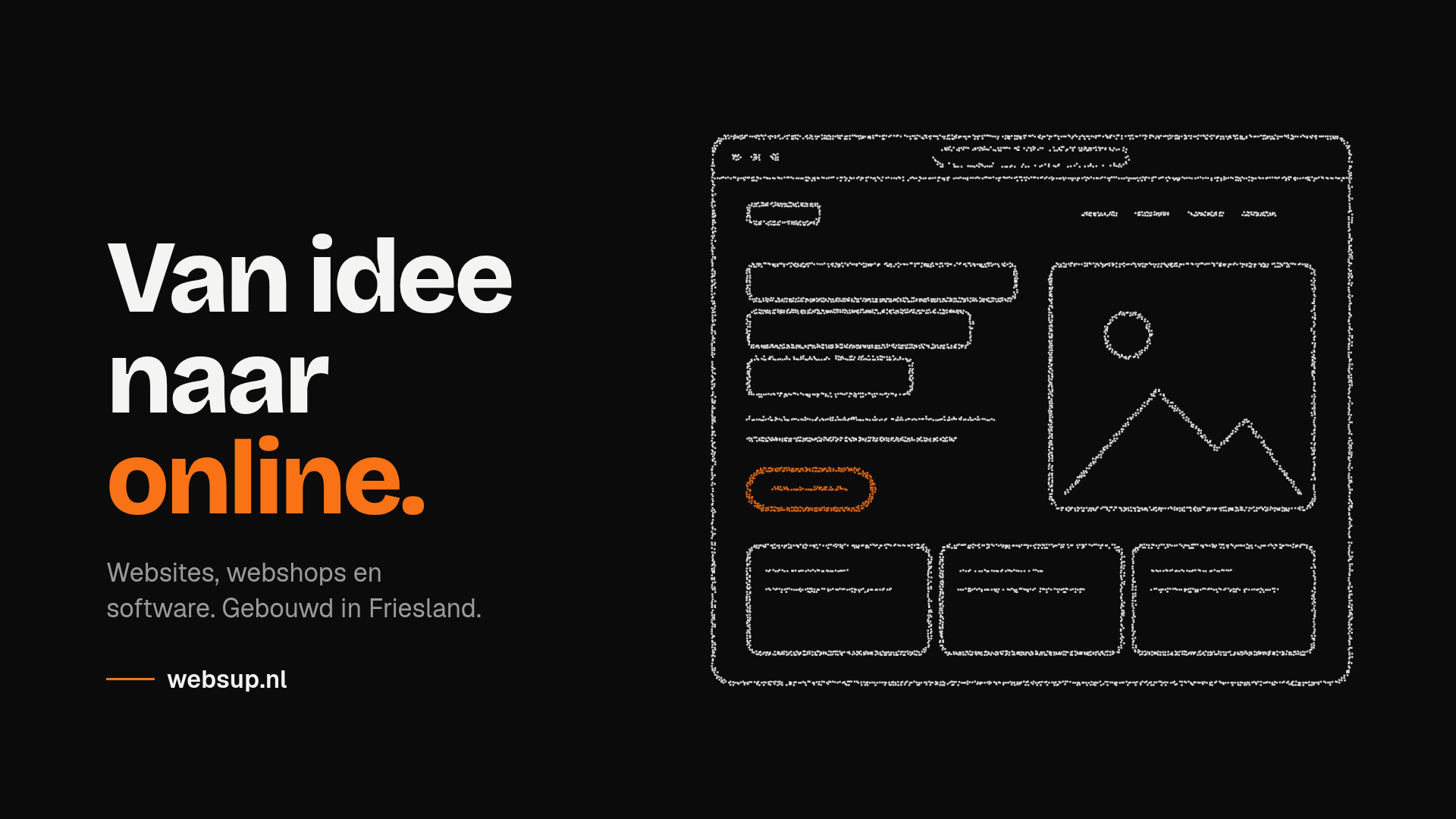 Website-wireframe van punten met de kop Van idee naar online