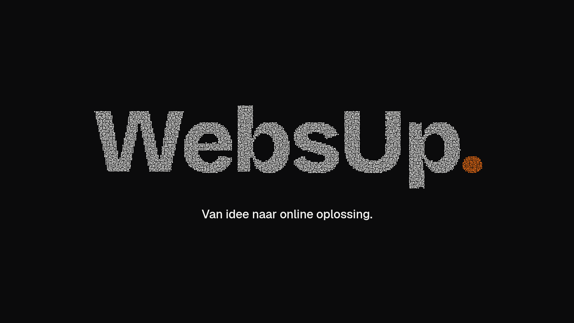 Het woordmerk WebsUp opgebouwd uit witte punten met een oranje punt
